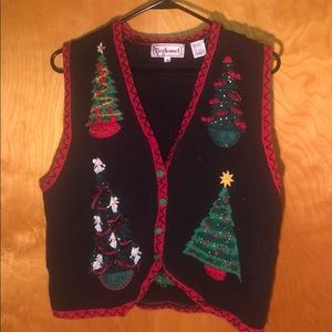 Christmas Tree Sweater Vest Beading Detail